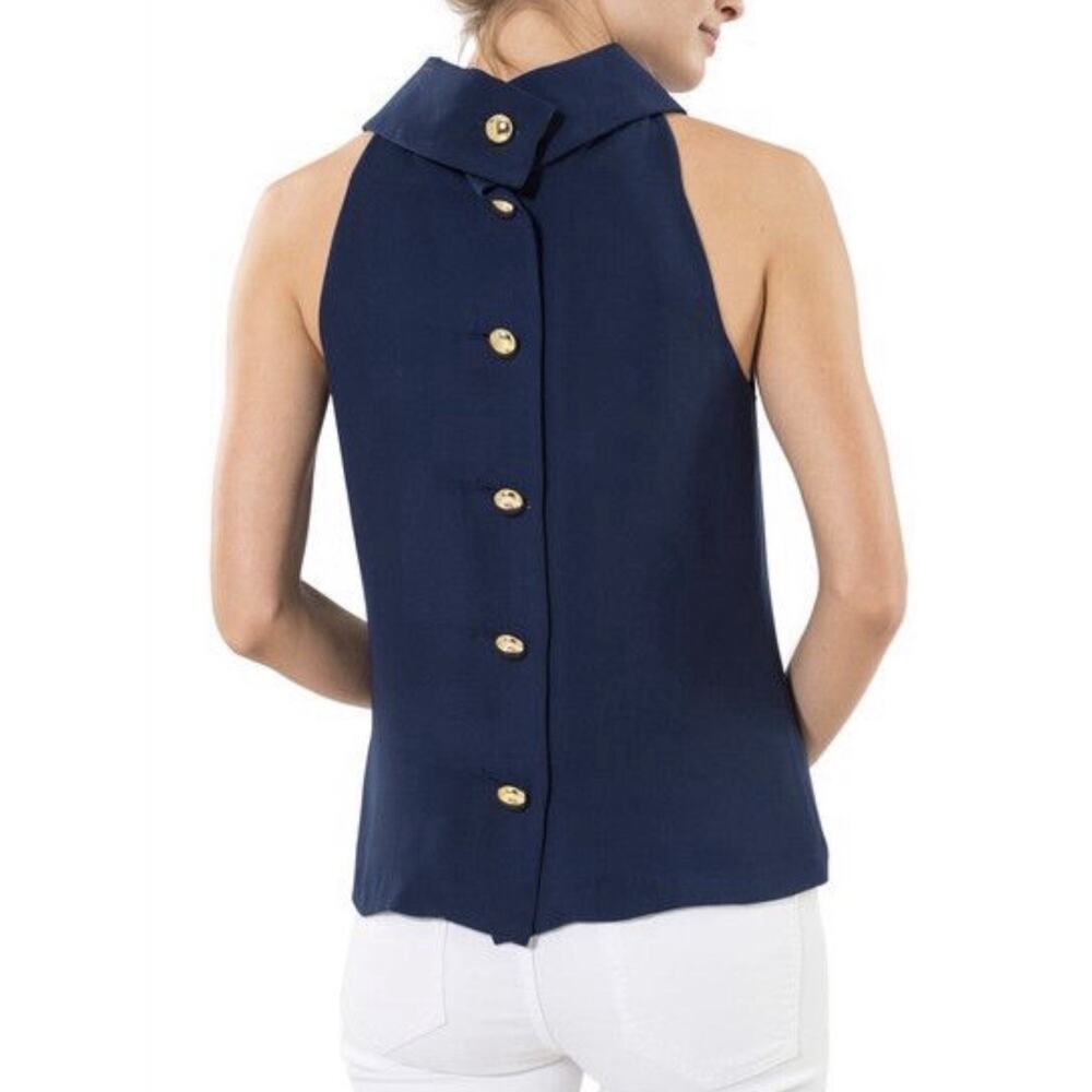 Sail To Sable Black Button Down Mockneck Tank Top Blouse S - Picture 5 of 5